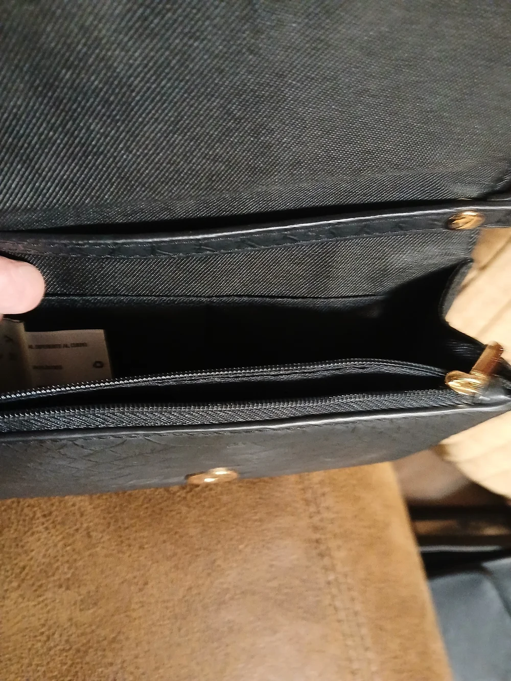 Textured Black Crossbody with Gold-Tone Lock